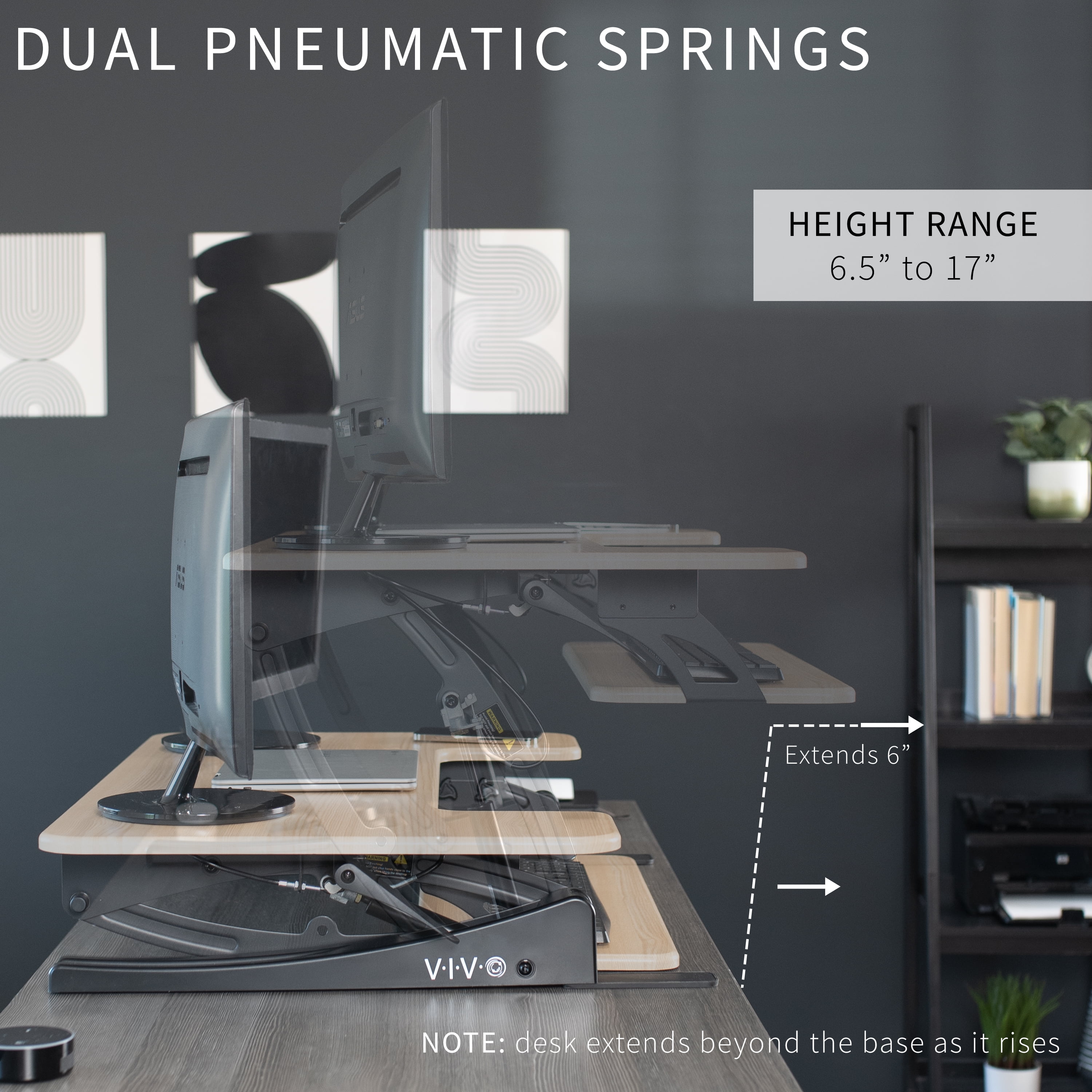 VIVO Light Wood Height Adjustable Standing Desk Monitor Riser Tabletop Sit Stand