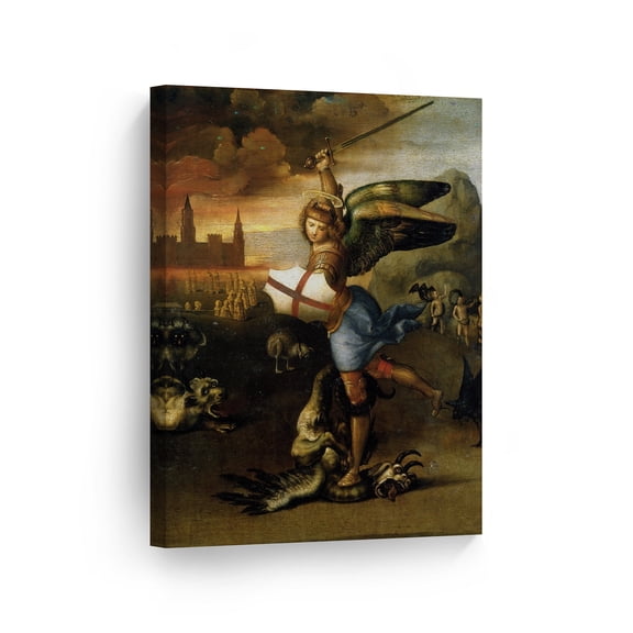 Smile Art Design St. Michael by Raphael Art Canvas Print Famous Fine Art Oil Painting Reproduction Canvas Wall Art Renaissance Art Home Decor Ready to Hang Made in the USA 12x8