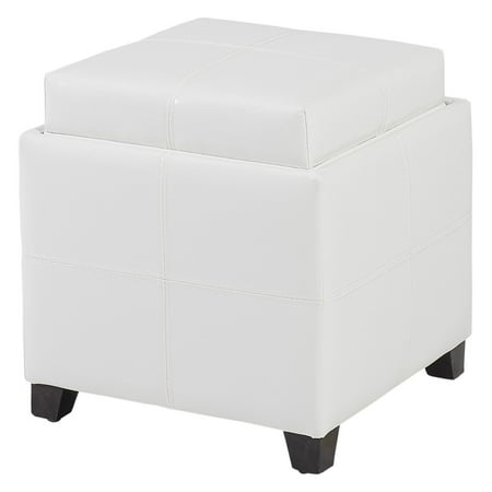 - Faux Leather Storage cube with Reversible Tray Lid, White