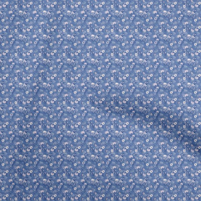 oneOone Cotton Poplin Medium Blue Fabric Floral Craft Projects Decor Fabric Printed By The Yard 56 Inch Wide