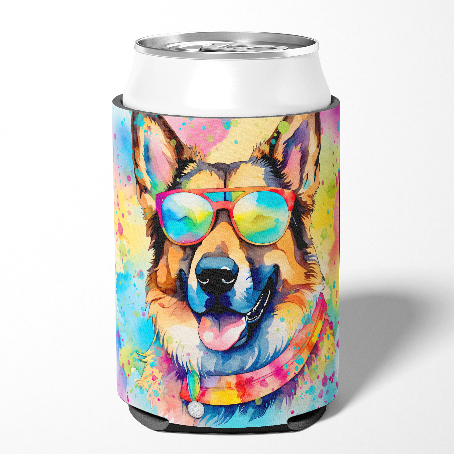 German Shepherd Hippie Dawg Can or Bottle Hugger 3 in x 5 in