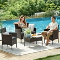 thumbnail image 4 of Boutique Home Outdoor Patio 4 Piece Furniture Conversation Set, PE Rattan - Grey Pillows, 4 of 5