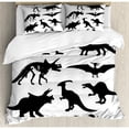 thumbnail image 3 of Dinosaur Duvet Cover Set Queen Size, Prehistoric Skeleton Bone Black Silhouettes of Different Ancient Wild Dinosaurs, Decorative 3 Piece Bedding Set with 2 Pillow Shams, Black White, by Ambesonne, 3 of 3
