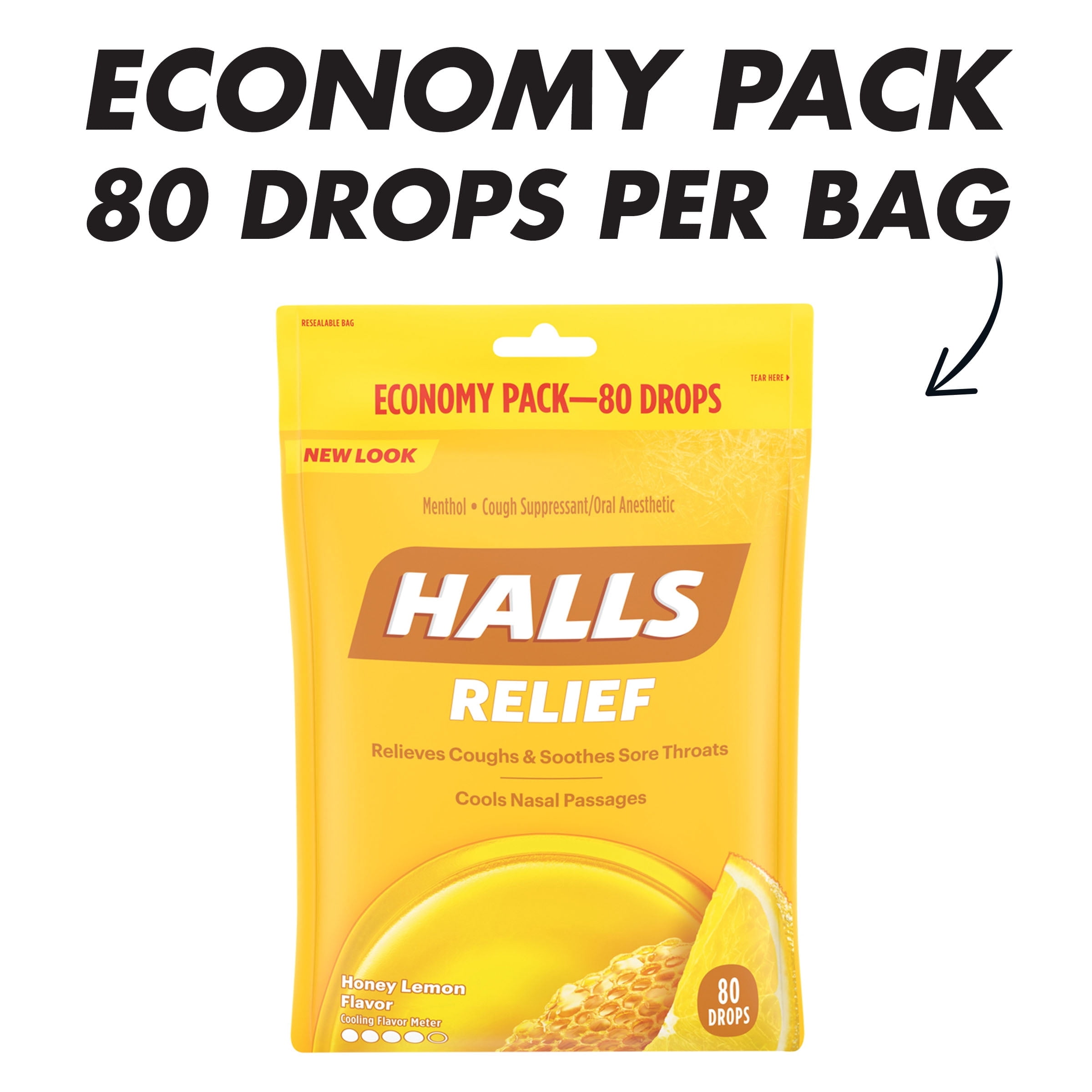(2 pack) HALLS Relief Honey Lemon Cough Drops, Economy Pack, 80 Drops