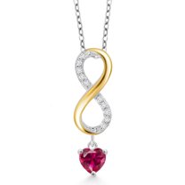 Gem Stone King 925 Silver and 10K Yellow Gold Red Created Ruby and White Lab Grown Diamond Pendant Necklace for Women (0.68 Cttw, Gemstone July Birthstone, Heart Shape 5MM, with 18 inch Chain)