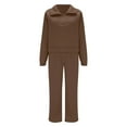 thumbnail image 3 of Valora Women Fashion Clothes Women's Trousers Suit 1 | Women's Casual Sports Suit Zipper Long Sleeved Hoodie Wide Leg Pants Two Piece Set Brown S, 3 of 4