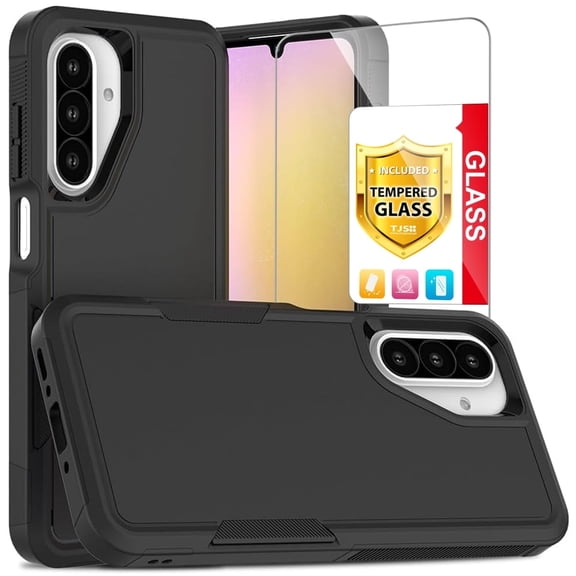 for Samsung Galaxy A26 5G / A17 5G Phone Case, with Tempered Glass Screen Protector, Heavy Duty Rugged Shockproof Full Body Protection Cover for Galaxy A26 5G (Black)