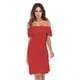 thumbnail image 1 of Mini vestido de fiesta ajustado con hombros descubiertos y volantes para mujer (rojo), 1 of 5