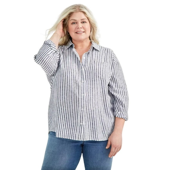 Style & Co Perfect Shirt Beach Stripe Button-Up Shirt, Women's Plus Size 1X