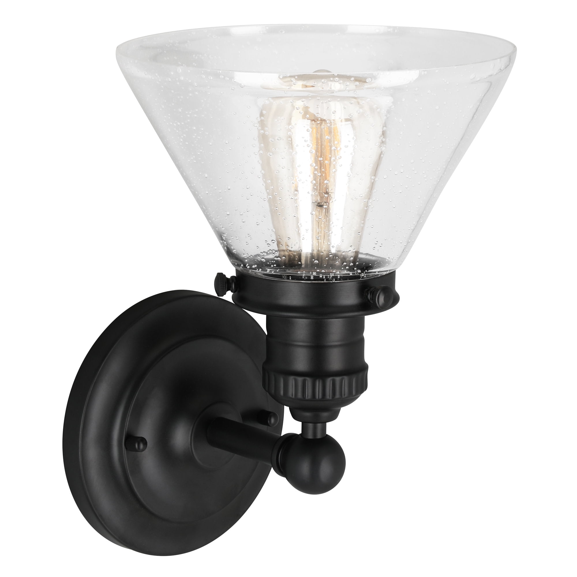 Corwin Wall Sconce, 1-Light Black Fixture with Seeded Glass, Dimmable, Dual Mount Up/Down, 7.9 in L x 8.5 in D x 11.1 in H