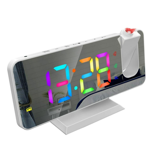 Radio despertador con pantalla LED regulable, fácil de usar, regalo, reloj digital de 7 colores Blanco