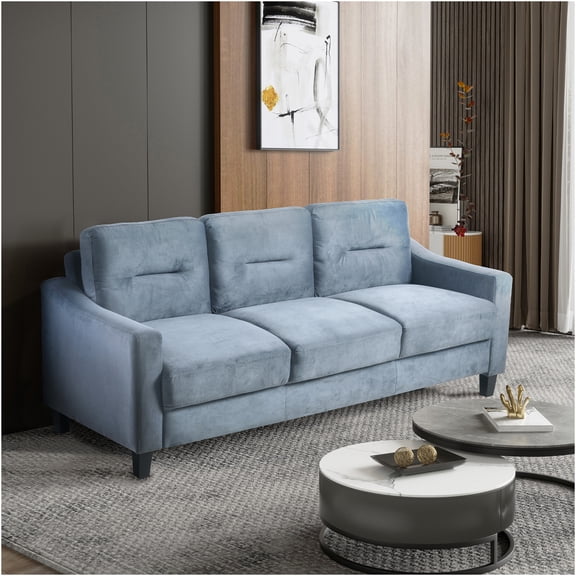 JERFIT Modern Velvet 3-Seater Sectional Sofa Couch with Detachable Covers, Plush Chenille Fabric for Small Space, Living Room, Office, Gray