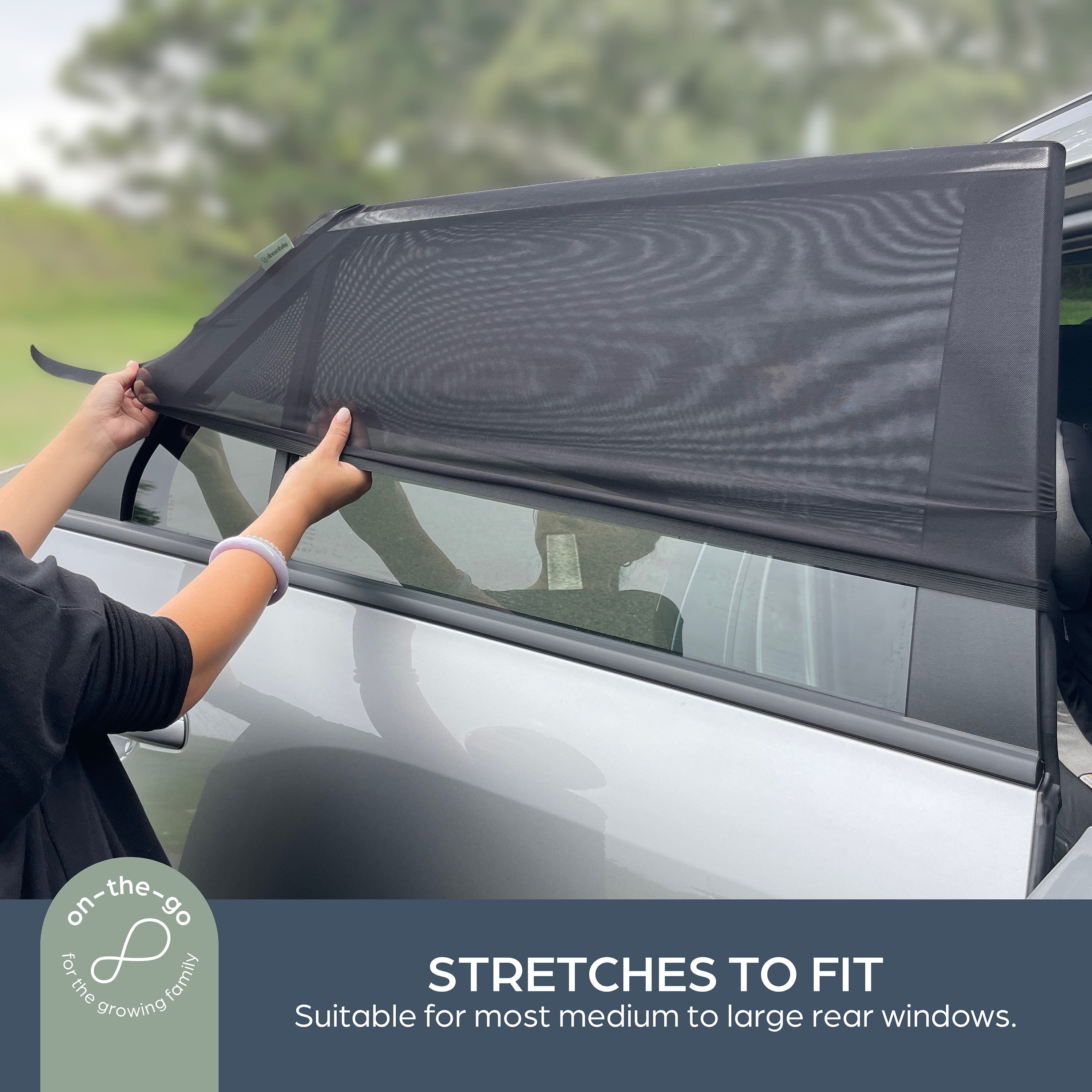 Dreambaby Fitover Car Window Sun Shades for Baby Stretchable Window Covers- 2 Pack, Black L1285