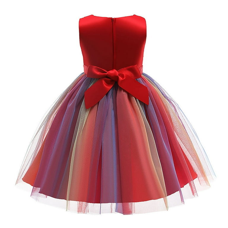 HAWEE Flower Girls Sequin Dress Rainbow Tutu Birthday Party