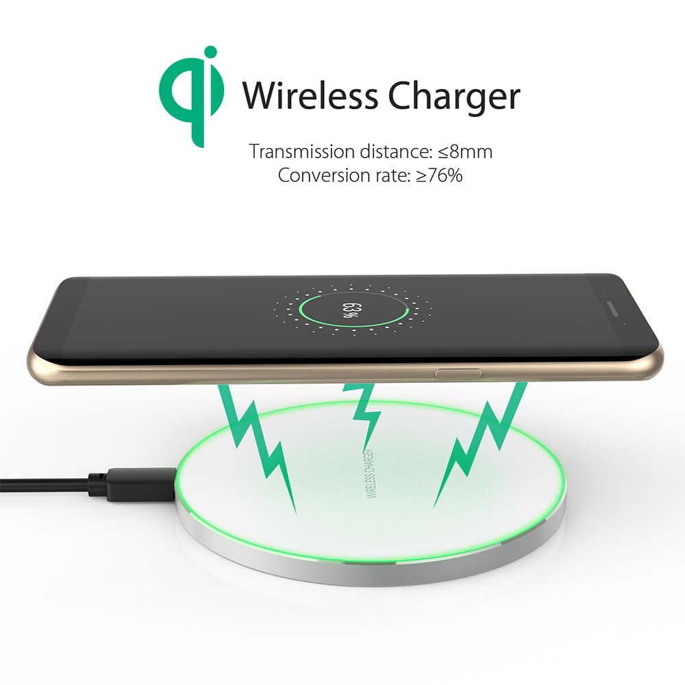 INCHOR Portable Ultra-thin Round Shape Qi Wireless Charger Charging Pad  Universal Phone Charge Base Safe Quick Charge 