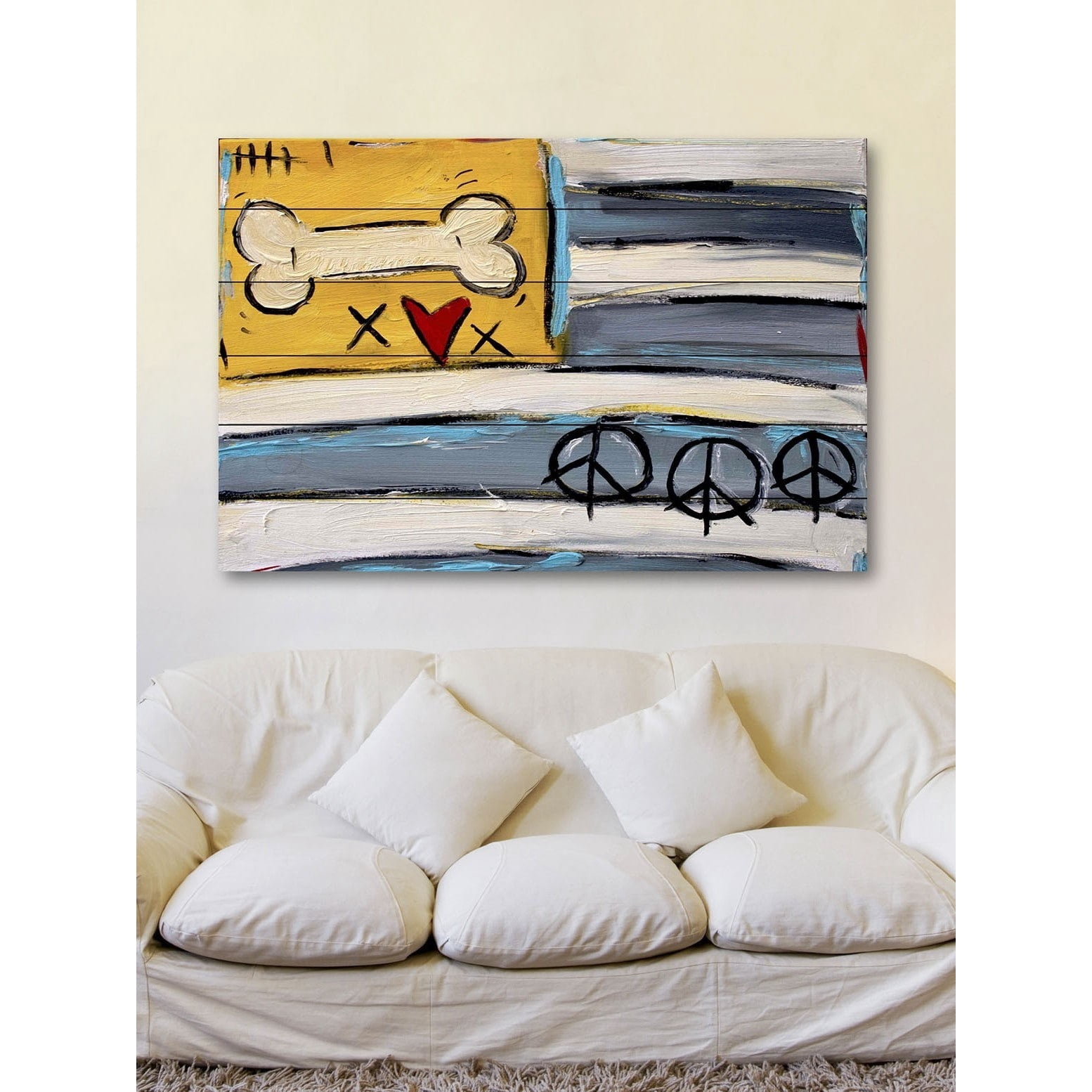 Marmont Hill "Peace Bone Flag" by Tori Campisi Painting Print on White Pine Wood