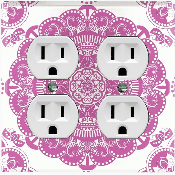 Metal Light Switch Plate Cover Mandala Pink White Flower Tile Pattern MDL069