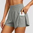 thumbnail image 2 of XIAOCHA Womens Solid Athletic Shorts Smocked High Waist Side Split Pocket Gym Bermudas, 2 of 8