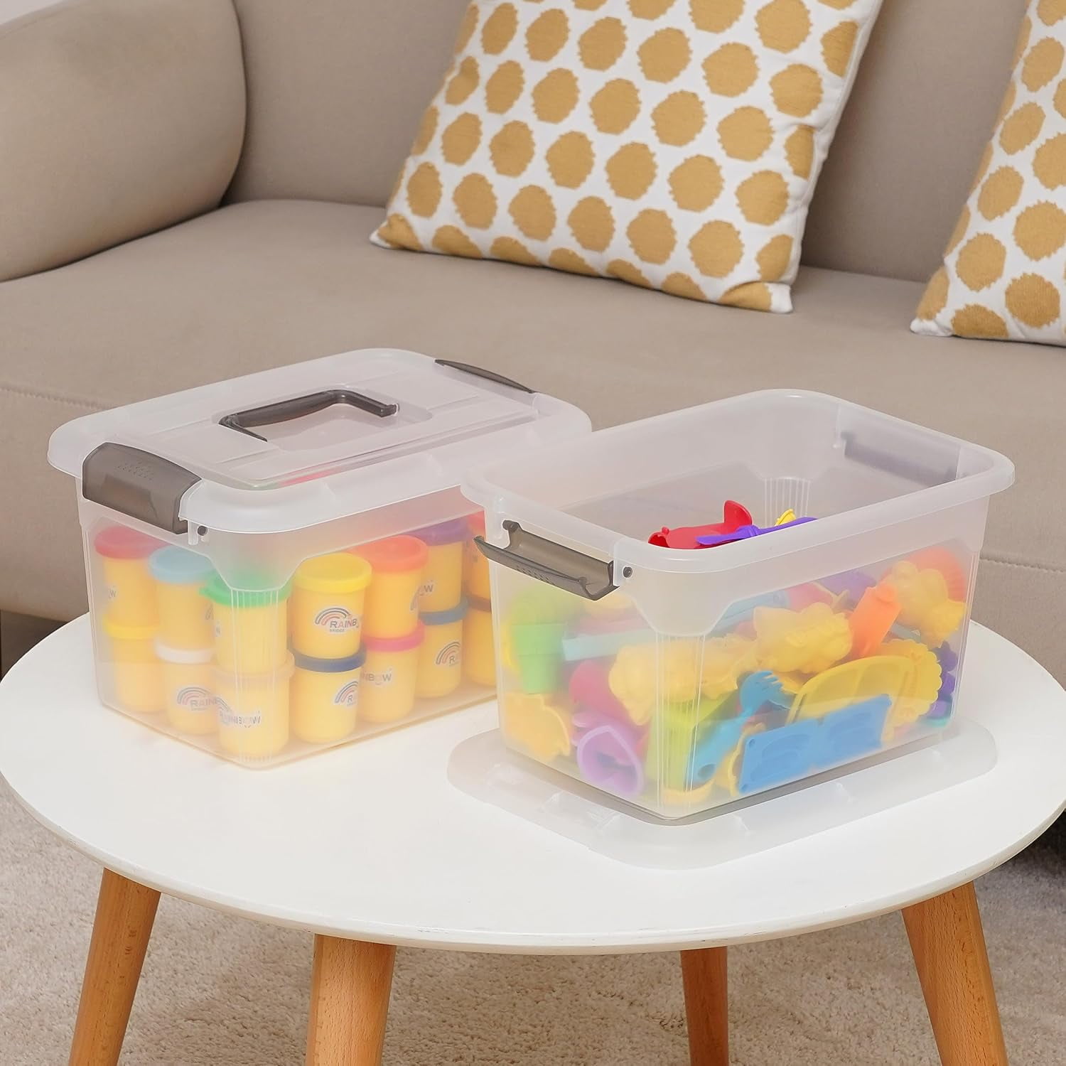 Small Storage Bin with Lids & Handle 14 Qt 4 Packs Clear Stackable