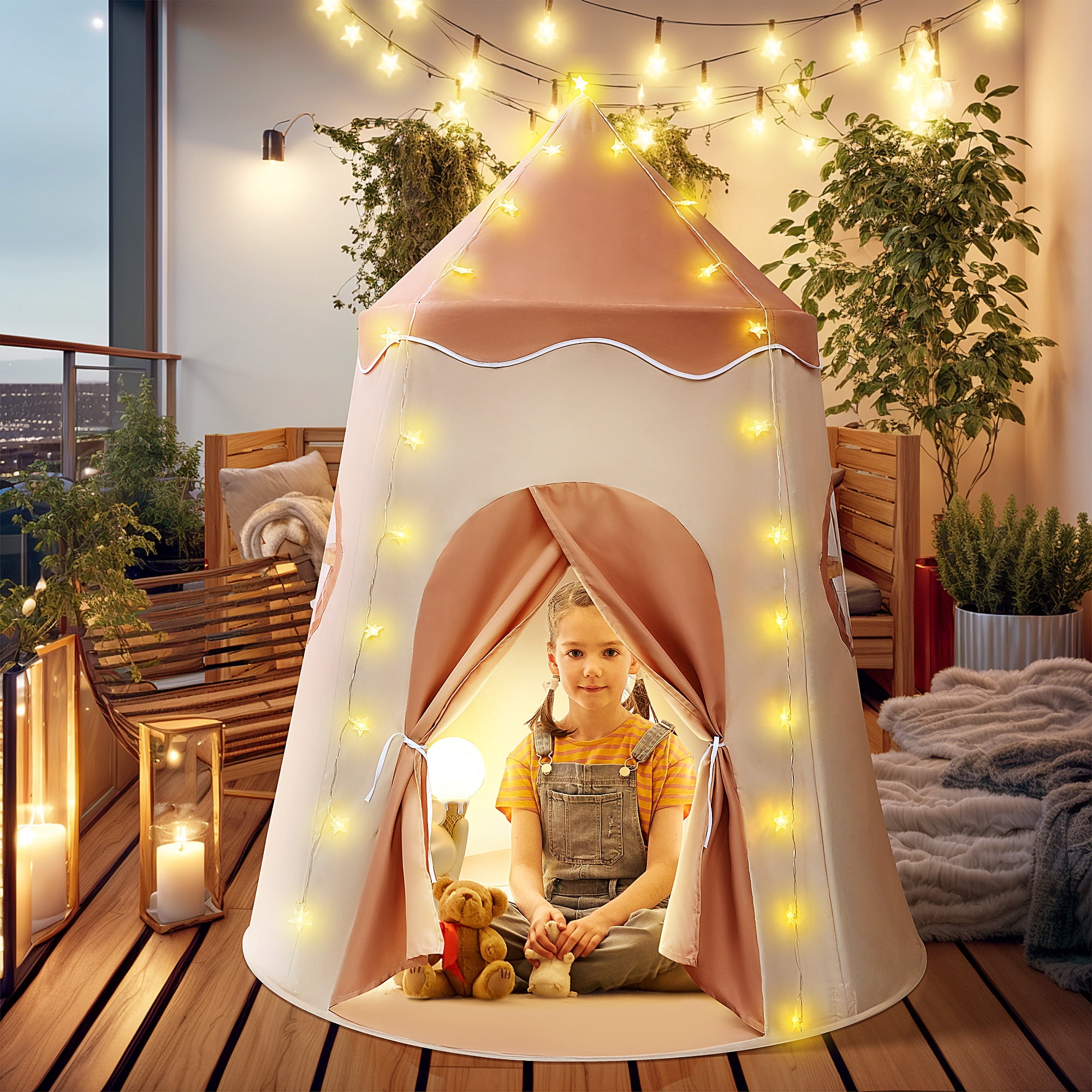 Kid Tents - Pop Up Tent Kids - Kids Play Tent for Outdoor/Indoor, Kids Play House Outdoor Toys with Tent Lights