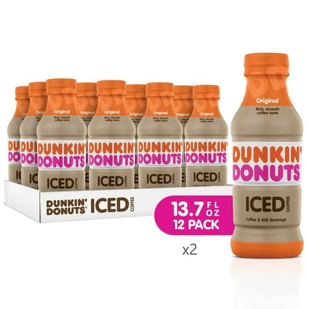 (2 Pack) Dunkin' Donuts Iced Coffee Drink, Original, 13.7 fl oz, 24 Bottles