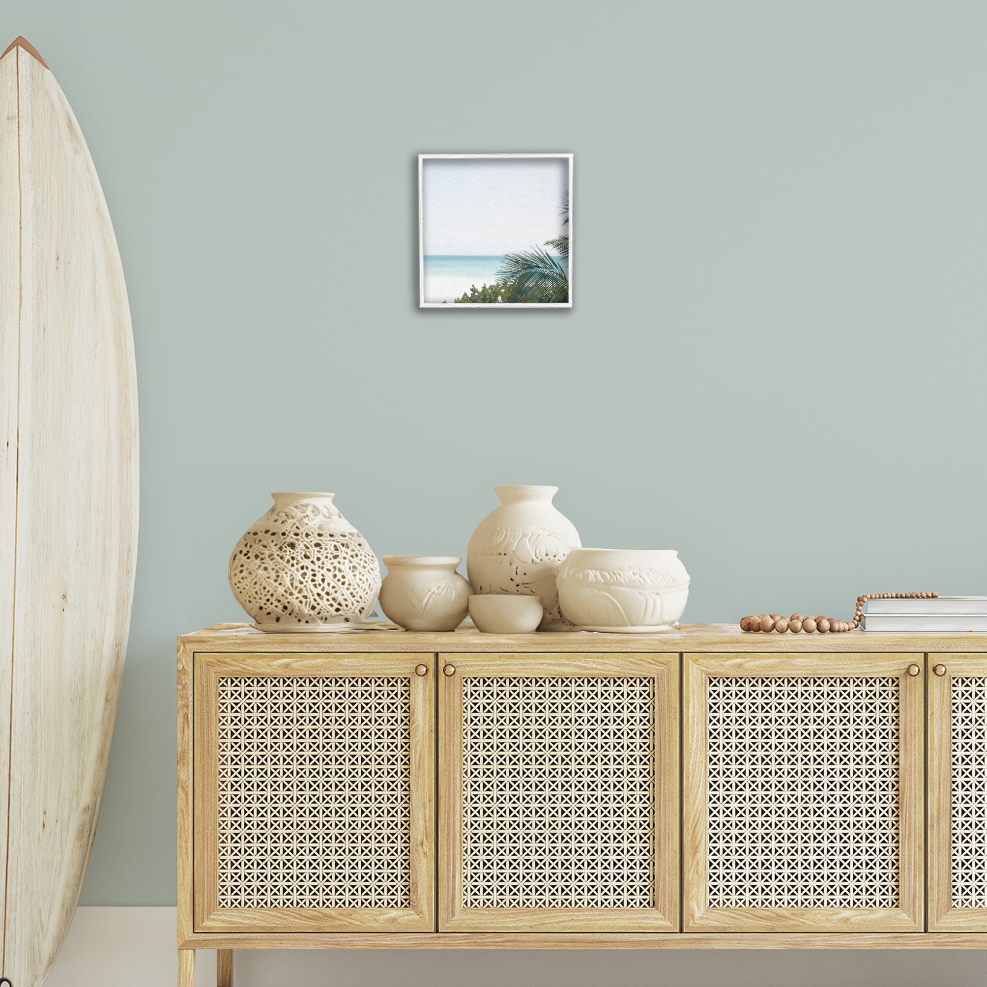 Stupell Industries Calm Beach Palms Coastal Photography White Framed Art Print Wall Art, 12 x 12