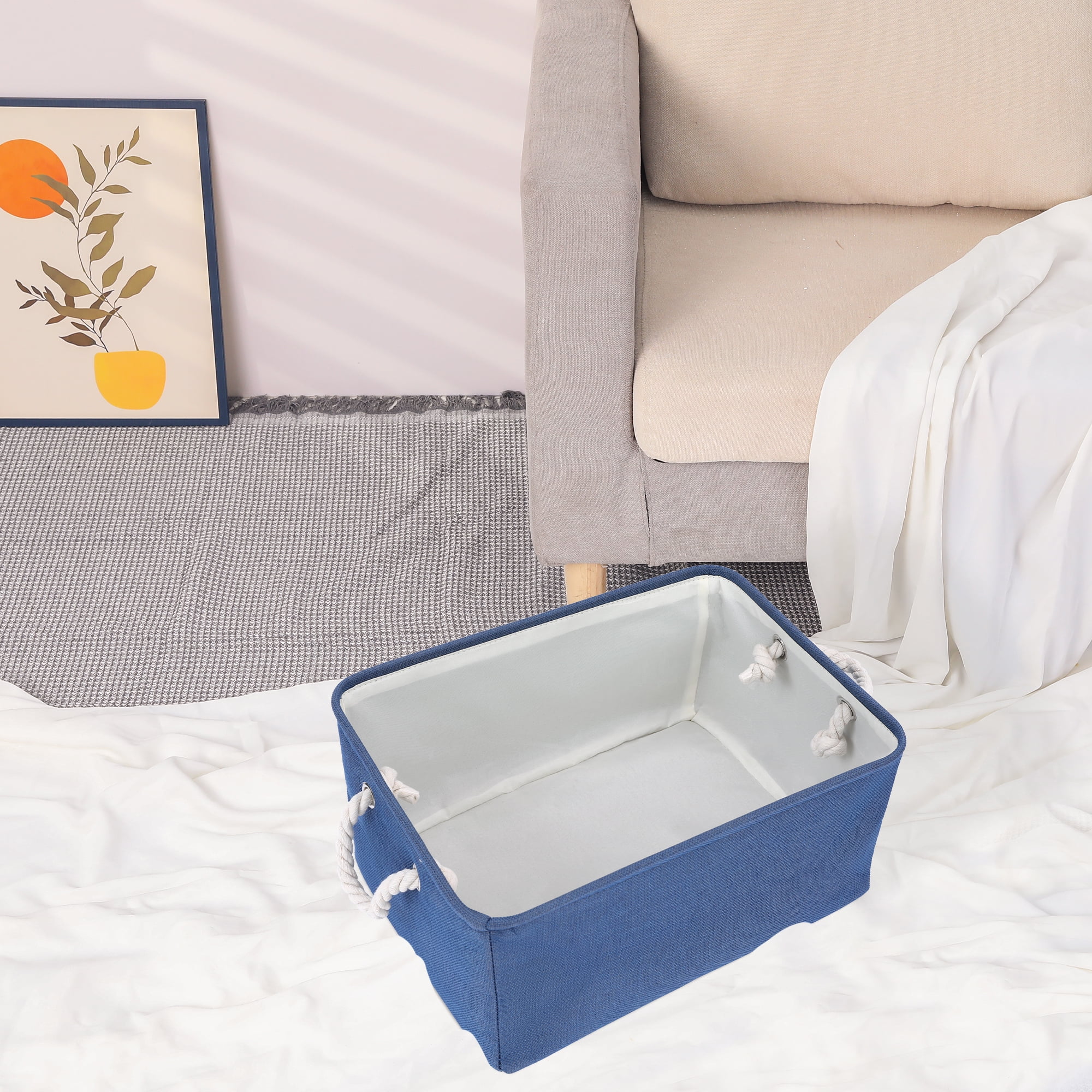 Unique Bargains Storage Bin with Handles for Closet Organizers Blue 16.1"x12.2"x7.9"