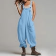 thumbnail image 2 of Jewelreauty Women's Overalls Jumpsuits with Pockets Sleeveless Cargo Bibs Linen Loose Summer Casual Long Rompers (XL, Light Blue), 2 of 7