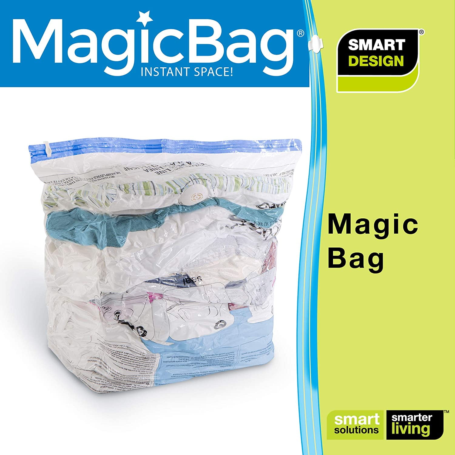 Magicbag Instant Space Saver Storage - 1 Jumbo Tote with 4 Large Flat Compression Bags - Clear