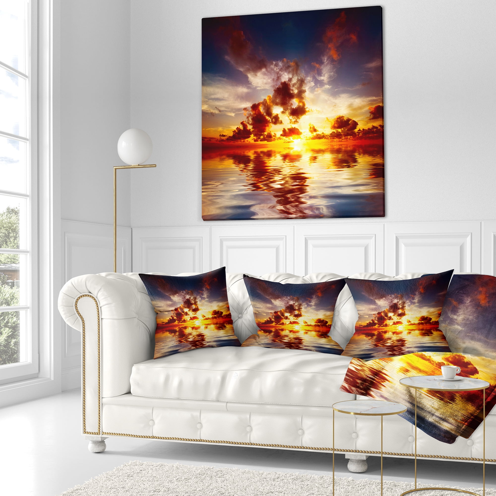 Designart Caribbean Sunset with Beautiful Sky - Seashore Throw Pillow - 18x18