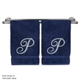 thumbnail image 3 of Monogrammed Hand Towel, Personalized Gift, 16 x 30 Inches - Set of 2 - Silver Embroidered Towel - Extra Absorbent 100% Turkish Cotton- Soft Terry Finish - For Bathroom, Kitchen and Spa- Script P Navy, 3 of 3