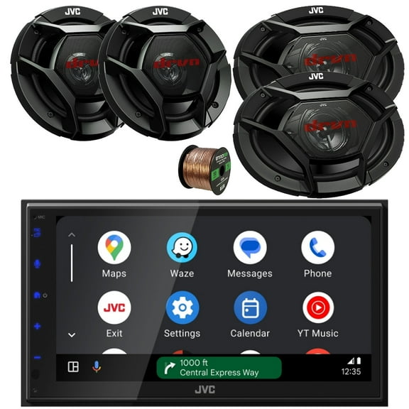 JVC KW-M690BW 6.8" Touchscreen WiFi Bluetooth USB/MP3 Stereo Multimedia Digital Receiver, 2x 6.5" 300 Watt Max 2-Way Automotive Speakers, 2x 6x9" 500W 3-Way Car Audio Speakers w/Wire