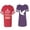Men Red / Women Purple, variant on Bird CageUnisex Couple Matching Cotton Jersey style T-Shirt Contrasting stripes on sleeves (Men Red / Women Black) (Men S / Women S)