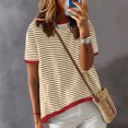thumbnail image 1 of Hauts d'Été Décontractés Col Rond Manches Courtes T-Shirt Rayé Tricoté T-Shirt de Course Femmes Femmes T-Shirt Décontracté T-Shirt Femmes T-Shirts Surdimensionnés T-Shirts d'Entraînement Femmes T-Shirts à Manches Longues pour Femmes T-Shirts pour Femme, 1 of 3