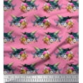 thumbnail image 1 of Soimoi Pink Rayon Fabric Leaves,Floral & American Robin Bird Decor Fabric Printed BTY 56 Inch Wide, 1 of 3