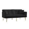 thumbnail image 3 of Twin Futon Sleeper Sofa,Velvet Upholstery Convertible Sofa Bed with Gold Metal Legs Adjusting Backrest Futon for Small Spaces, 3 of 6