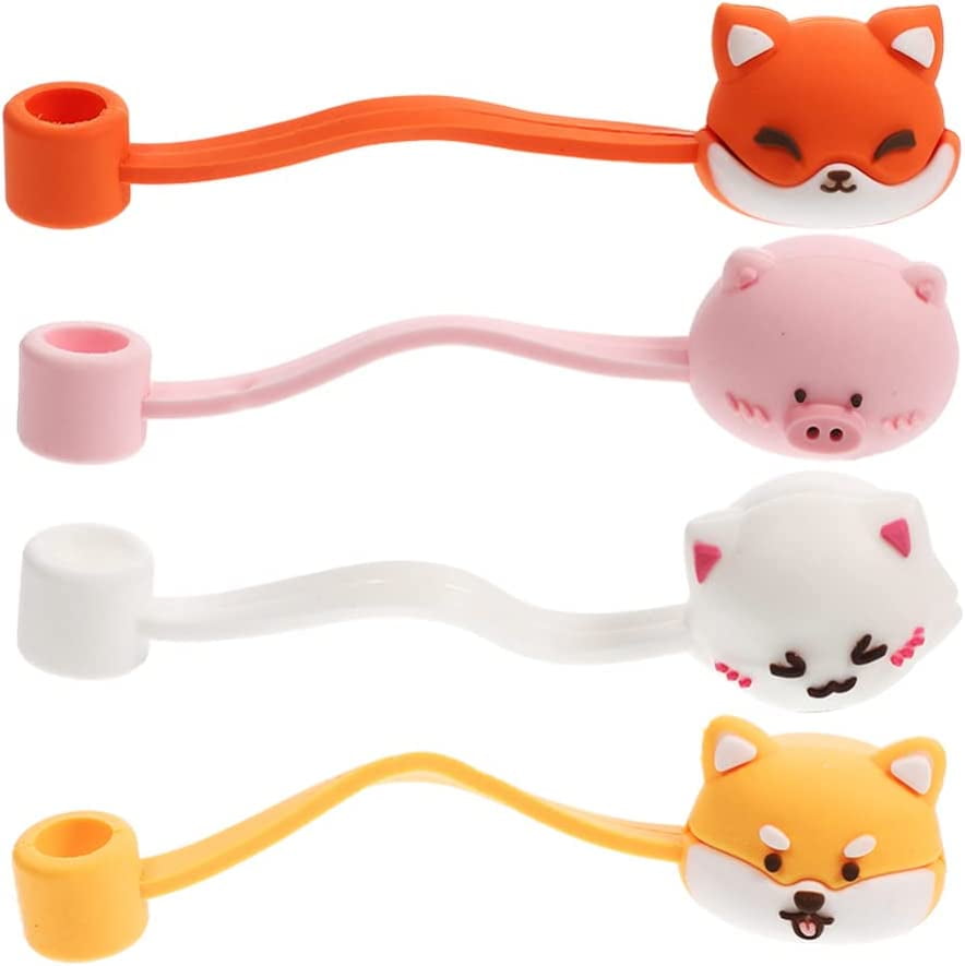 Animals Straw Tips Cover Reusable Bunny Straw Toppers 6pcs Fox Dog Bear Pig  Straw Cover Plugs for Drinking Straws Easter Party Gifts Straw Caps