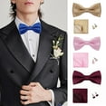 thumbnail image 5 of Dbuoem 1 Set Men Bow Tie Kit Bow Tie Kerchief Cufflinks Set Weddings Business Events Outfit Accessories, 5 of 8