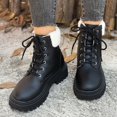 thumbnail image 3 of Hinvhai Winter Warm Fleece Ankle Boots for Women Lace Up Anti-slip Round Toe Low Heel Booties Black 7(39), 3 of 9