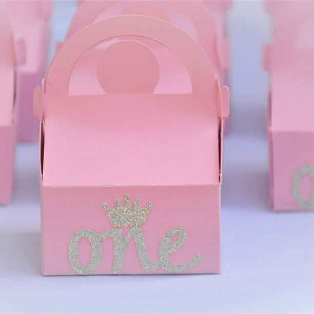 Cajas de regalo de dulces de pastel de chocolate rosa, suministros de decoración de mesa de fiesta de cumpleaños, niña de princesa dulce, primer año, 1 año, 50 piezas