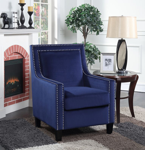 Manor Blue Velvet Accent Arm Chair with Nailhead Trim