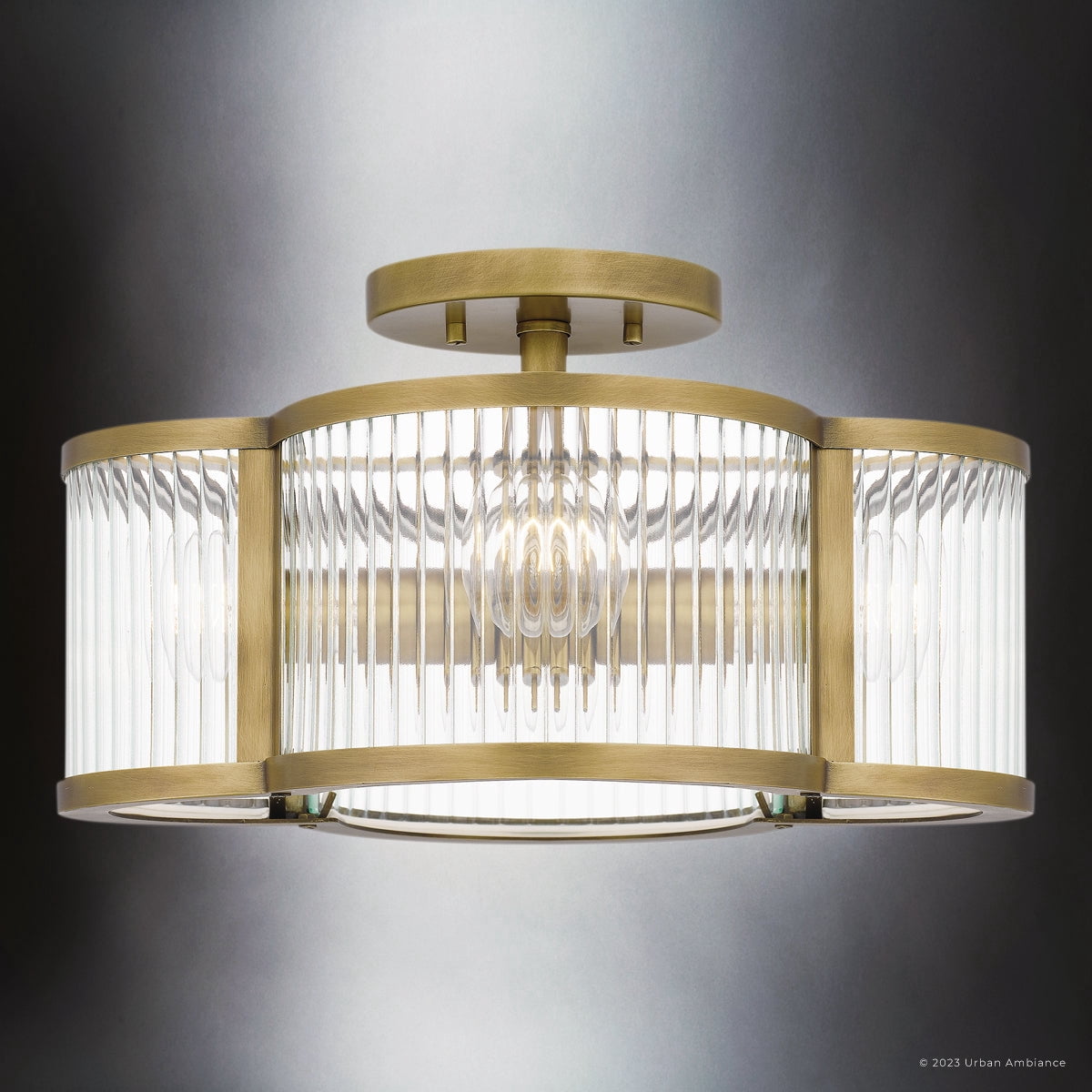 Luxury Art Deco Ceiling Light, Weathered Brass, UQL4480