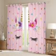 thumbnail image 2 of Erosebridal Pink Unicorn Window Curtains for Bedroom Living Room Cute Unicorn Curtains 30%-50% Blackout Pink Floral Window Drapes Star Print Window Treatments 38W X 54L,2 Panels, 2 of 5