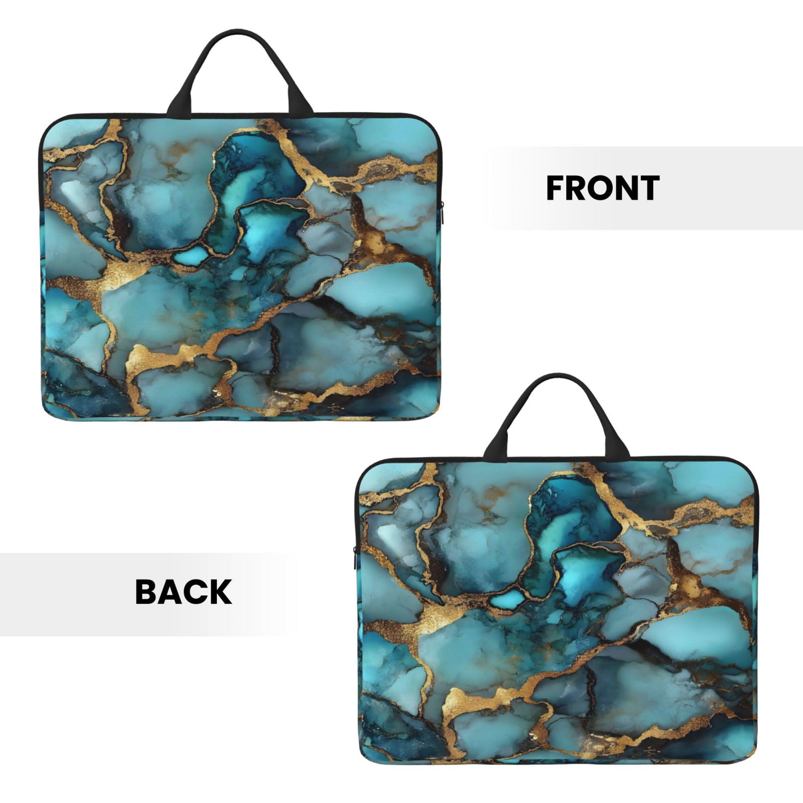 Laptop Sleeve Bag For Women Men 14inch Waterproof Durable Protective Computer Carrying Cover Handle Laptop Case Bag Teal Gold Marble