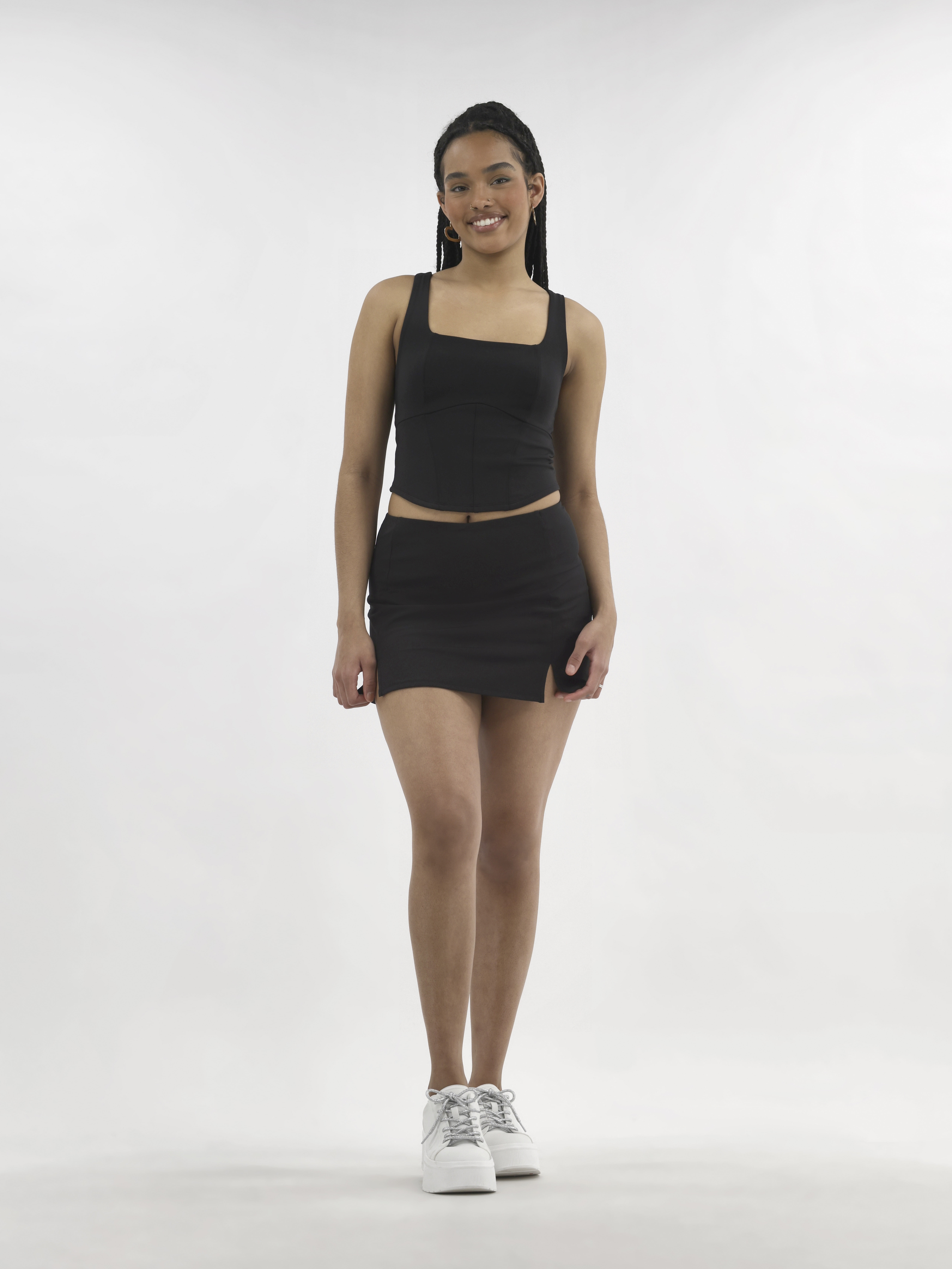 No Boundaries Active Square Neck Top and Skort Set, 2-Piece, Women's