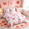 thumbnail image 2 of meiyoeat Strawberry Letter J Twin Bedding, Kawaii Bowknot Bedding Comforter Set for Kids Girls, Pink, Pink Reversible, 7 Pieces, 2 of 6