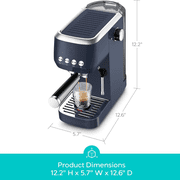 CASABREWS 3700 Essential Espresso Machine, 20 Bar Coffee Maker with PID Temperature Control, Pre-Infusion, Steam Wand & Stainless Steel Design, Royal Blue.