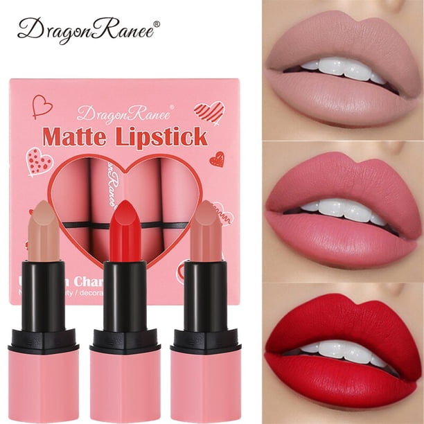 Cute Heart Lipstick Women Velvet Matte Nude Pink Lip Stick 6 Color Stain Lip Balm Set Moisturizing Waterproof Lip Tint MakeupA-3pcs set He Qiyong unisex