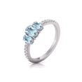 thumbnail image 4 of Three Stone Round and Oval Shape Natural Aquamarine Gemstone Ring in 14K White Gold (Size: 9.5), 4 of 6