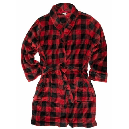 

Womens Plush Red & Black Buffalo Plaid Bathrobe House Coat Bath Robe X-Large